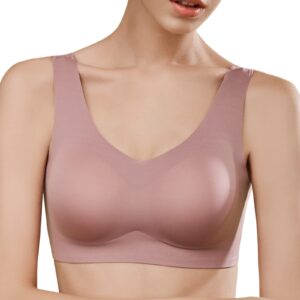 SilRiver Women's Silk V Back Sports Bra Removable Padded, Wireless Bras Comfort Supportive Workout Bra Yoga Bra (Small, Mauve)