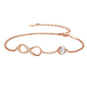 PANCEAN Infinity Symbol Charm Bracelet for Women 925 Sterling Silver Adjustable Bracelet Dainty Gold Bracelet with Moissanite Diamond Jewellery Gifts for Women Girls