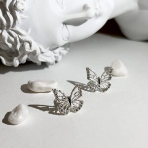 Lulii Butterfly Earrings Silver Butterfly Stud Earrings Sterling Silver Plated CZ Earrings for Women