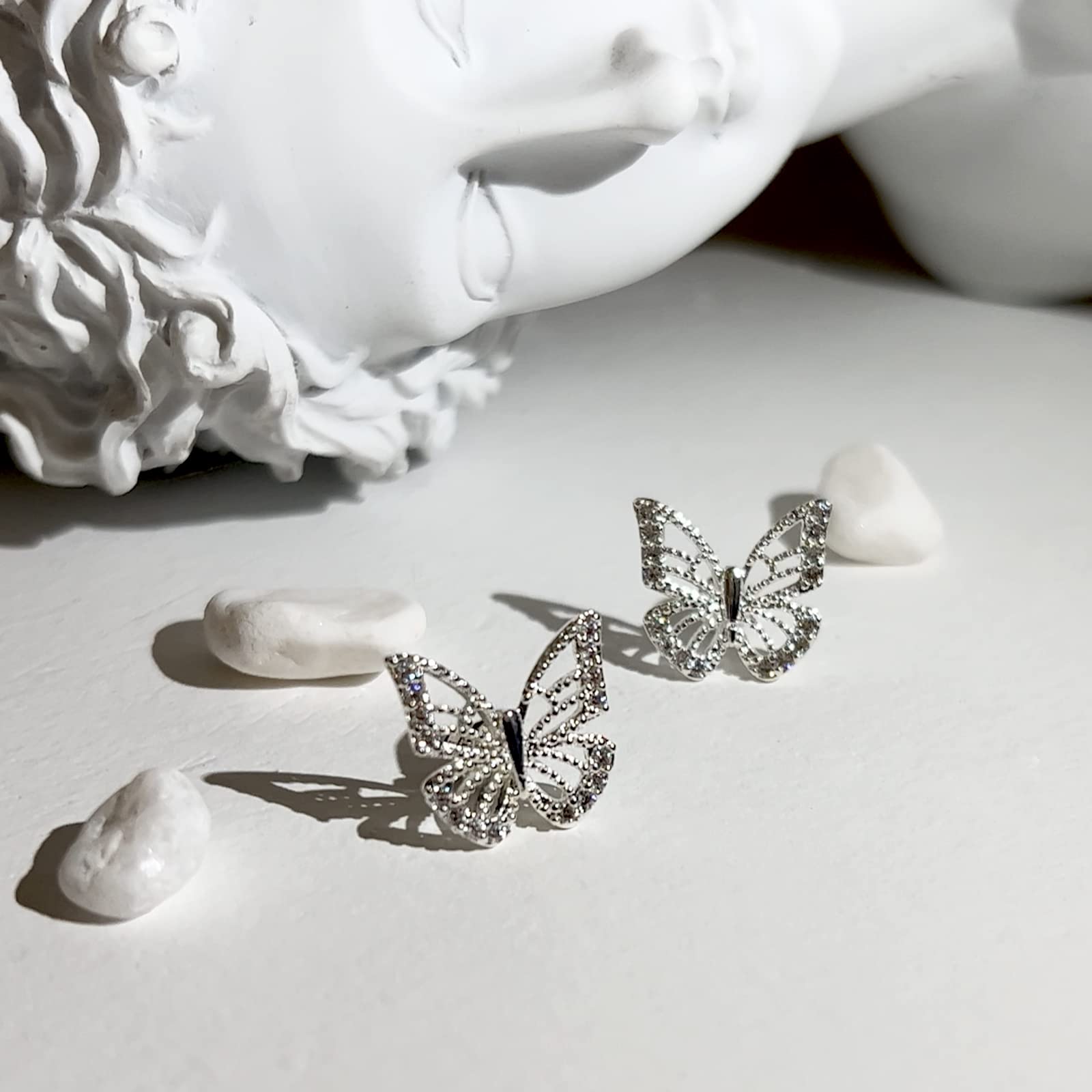 Lulii Butterfly Earrings Silver Butterfly Stud Earrings Sterling Silver Plated CZ Earrings for Women