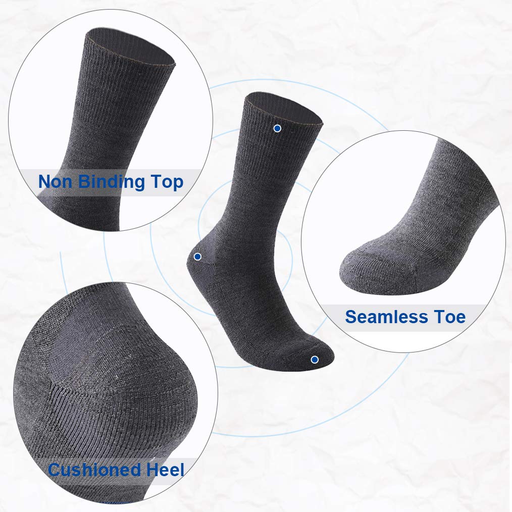 Forcool Men Women Merino Wool Diabetic Crew Non Binding Loose Top Non Blister Cushion Wide Quarter Diabetes Mid Calf Dress Socks, Medium 3 Pairs Dark Gray