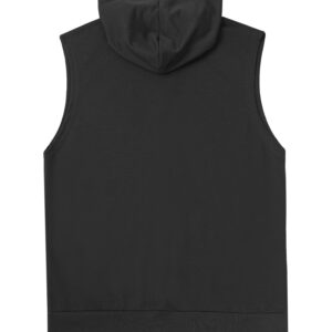 TiaoBug Men's Sleeveless Workout Hoodies Tank Tops Zip-up Hooded Vest Jacket with Kangaroo Pocket Muscle Tees Shirt Black Medium