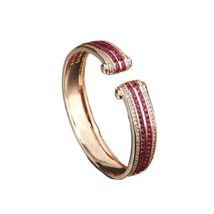 luxury wedding bangles for women vintage sapphire emerald ruby gold color cuff bracelets party fine jewelry birthday female gift bracelets and bangles (gem color : red)