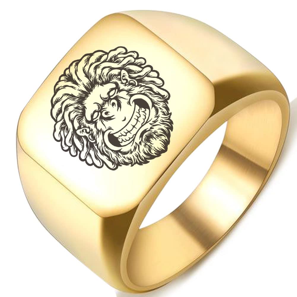 Laser Engraved Polished Stainless Steel Women/Men Dreadlock Smiling Gorilla Hand Drawn Finger Jewelry Ring Band