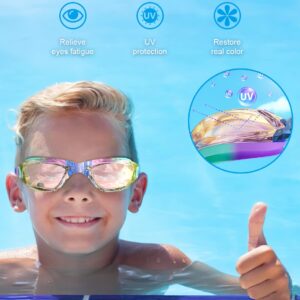 Hurdilen Kids Swim Goggles, Swimming Goggles for Kids Children, Anti-Fog Anti-UV Youth Swim Glasses with Nose Clip, Earplugs for Age 3-15