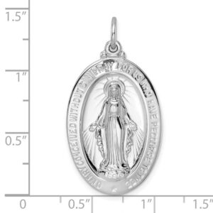 Auriga Fine Jewelry 925 Sterling Silver Rhodium-plated Solid Miraculous Medal Pendant for Women (L- 1.51 Inch, W- 0.79 Inch)