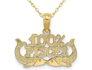 gem and harmony 10k yellow gold 100% pisces charm astrology pendant necklace with chain