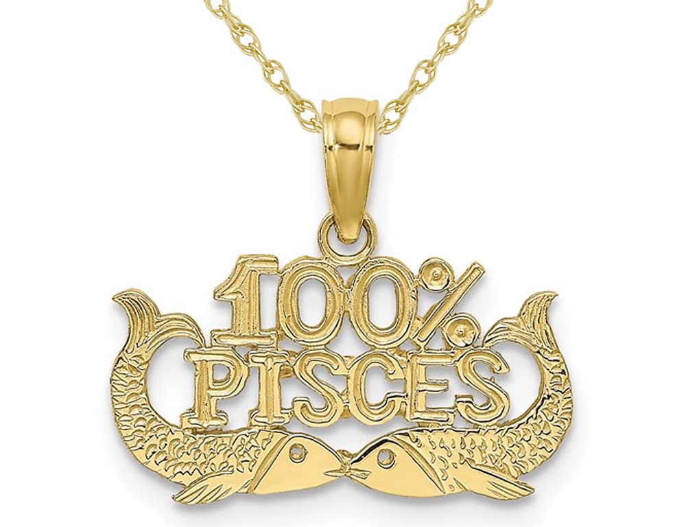 Gem And Harmony 10K Yellow Gold 100% PISCES Charm Astrology Pendant Necklace with Chain