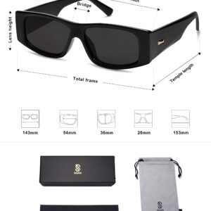 SOJOS Trendy Y2K Polarized Rectangle Sunglasses for Women Men Retro Designer Rave Sunglasses SJ2228, Black/Grey