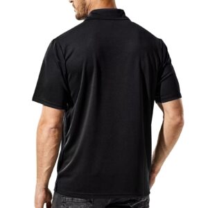 Haimont Mens Short Sleeve Polos-Quick Dry Moisture Wick Performance Golf Shirts, Black, L