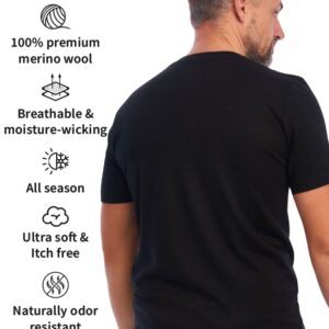 Merino Wool T-Shirt Mens - Short Sleeve Merino Wool Shirts for Men - Sport Merino Lightweight Base Layer Hiking Tshirt (Large, Coal Black)