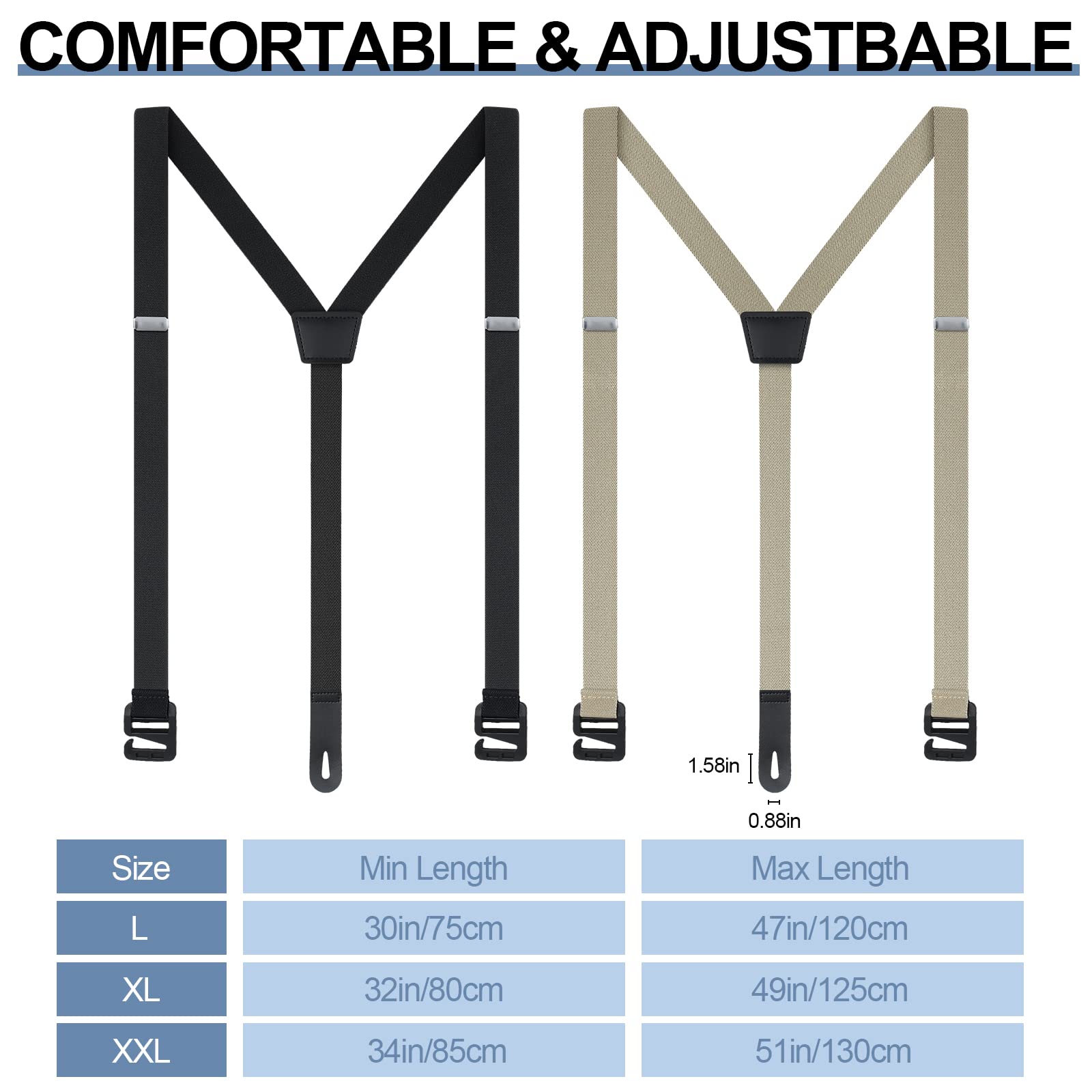 Eurzom 2 Pcs Hidden Suspenders for Men Under the Shirt Suspenders Utility Suspender for Untucked Men (Black, Beige, XL)