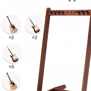 Musbeat Guitar Stand for Multiple Guitars, Hardwood Multi Guitar Stand (3 Acoustic Guitar, 5 Electric or Bass), 5 Guitar Stand Rack for Men, Wooden Floor Guitar Rack Stand Display for Studio, Home