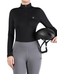 harrison howard women's equestrian sweat absorption quick drying horse riding long sleeve shirt 1/4 zip base layer black large