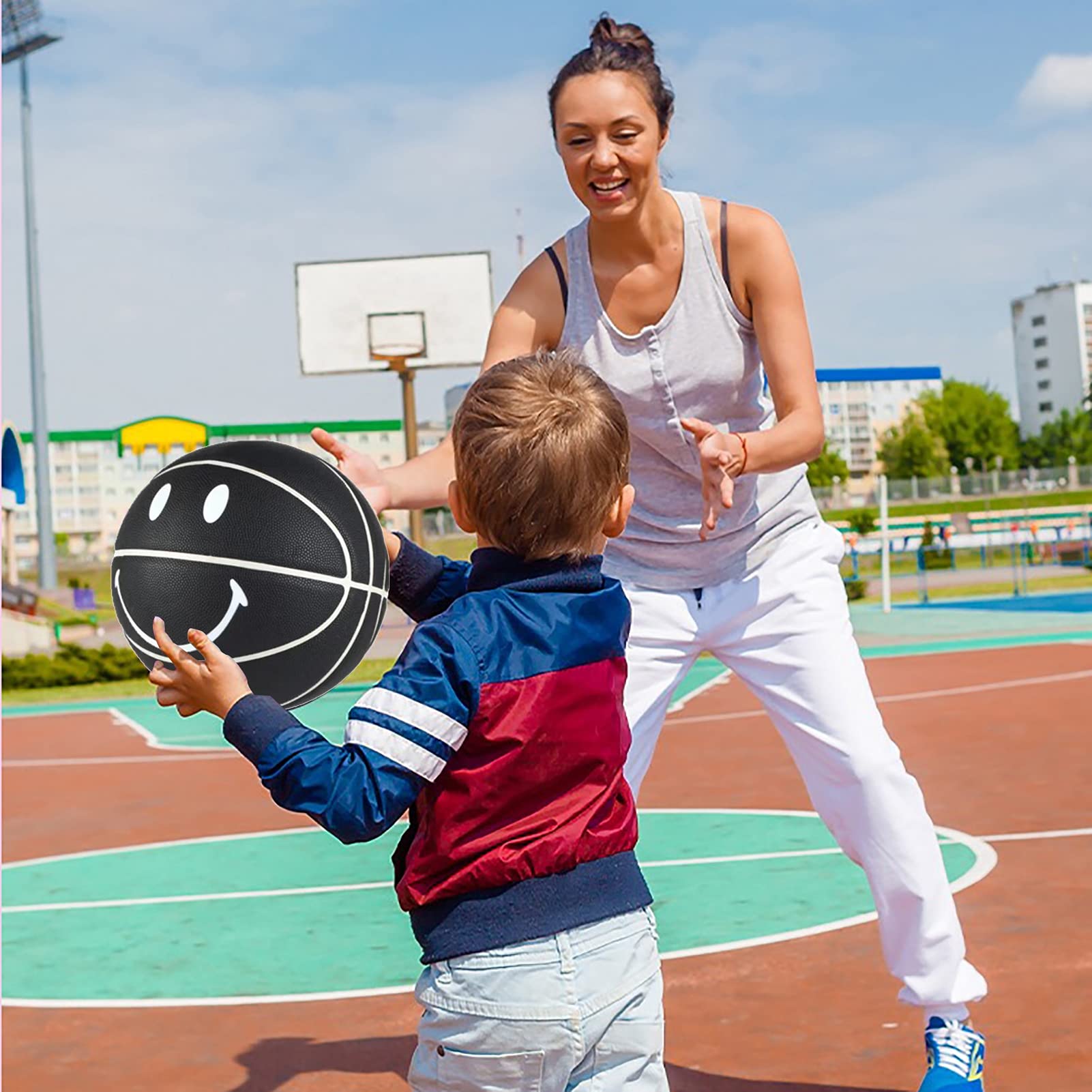 MINDCOLLISION 5/6/7 Smile Basketball, Women's PU Soft Leather Basketball, Good Dribbling and Shooting Feel, Birthday Gift, Suitable for Indoor and Outdoor Use. (8 Colors),Black,No.6