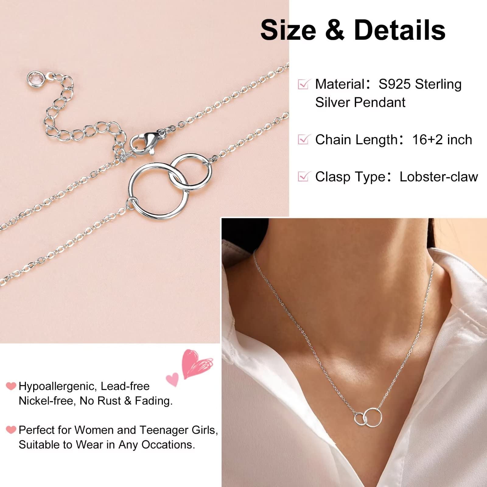 STORUP Mother Daughter Matching Necklace, Mom Daughter Necklace Set Mothers Day Gifts for Mom Daughter Interlocking Circles Necklaces Jewelry Mom Gifts from Daughters Birthday Gifts for Mom Daughter