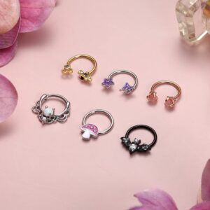 Drperfect 6PCS Septum Jewelry 316L Stainless Steel Septum Rings Horseshoe Daith Earring Hoop 16G Nose Ring Hoop Cute Butterfly Bee Cartilage Tragus Rook Helix Septum Piercing Jewelry for Women