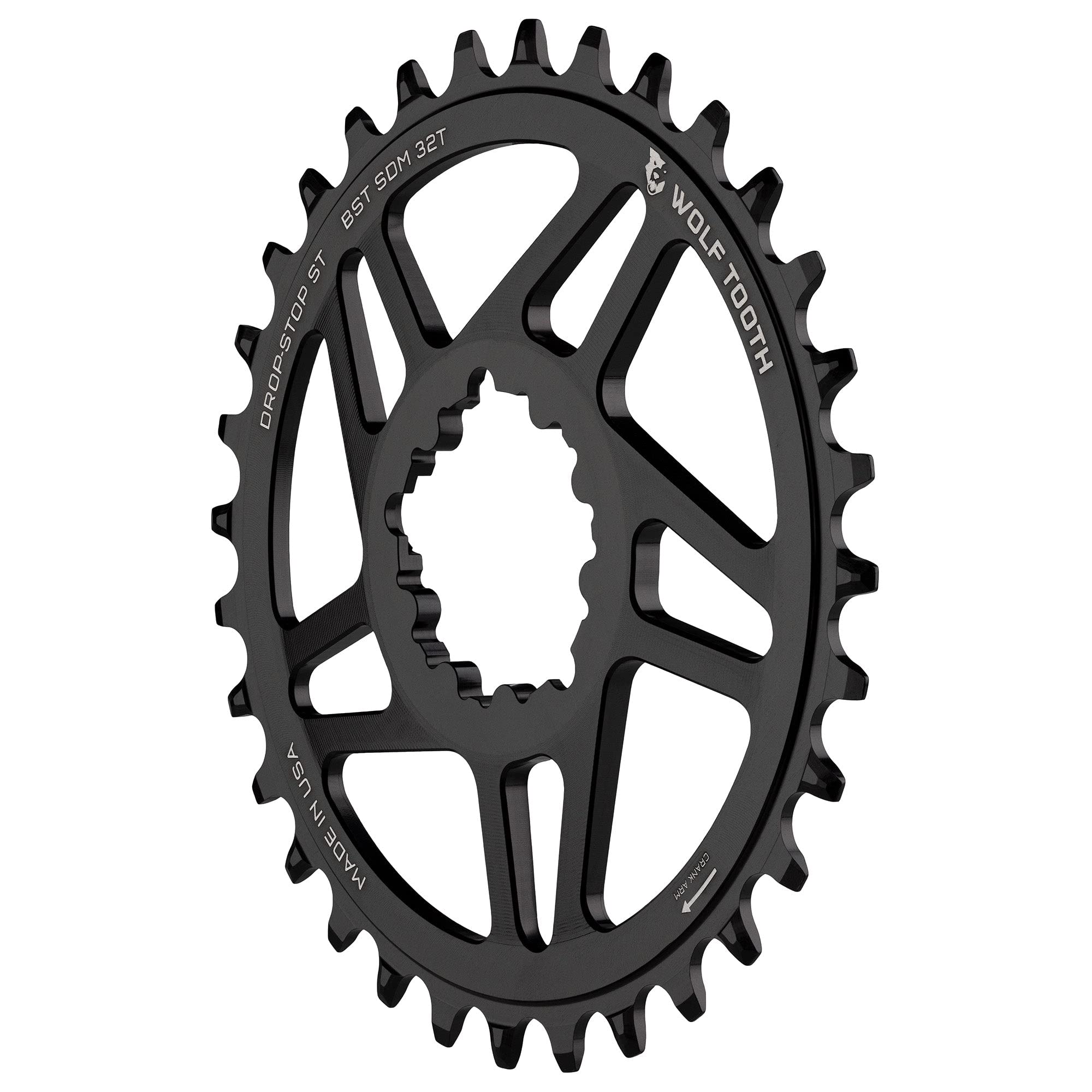 Wolf Tooth Direct Mount Round Mountain Bike Chainrings for SRAM Cranks (32 Tooth, Drop-Stop ST, Boost, MTB)