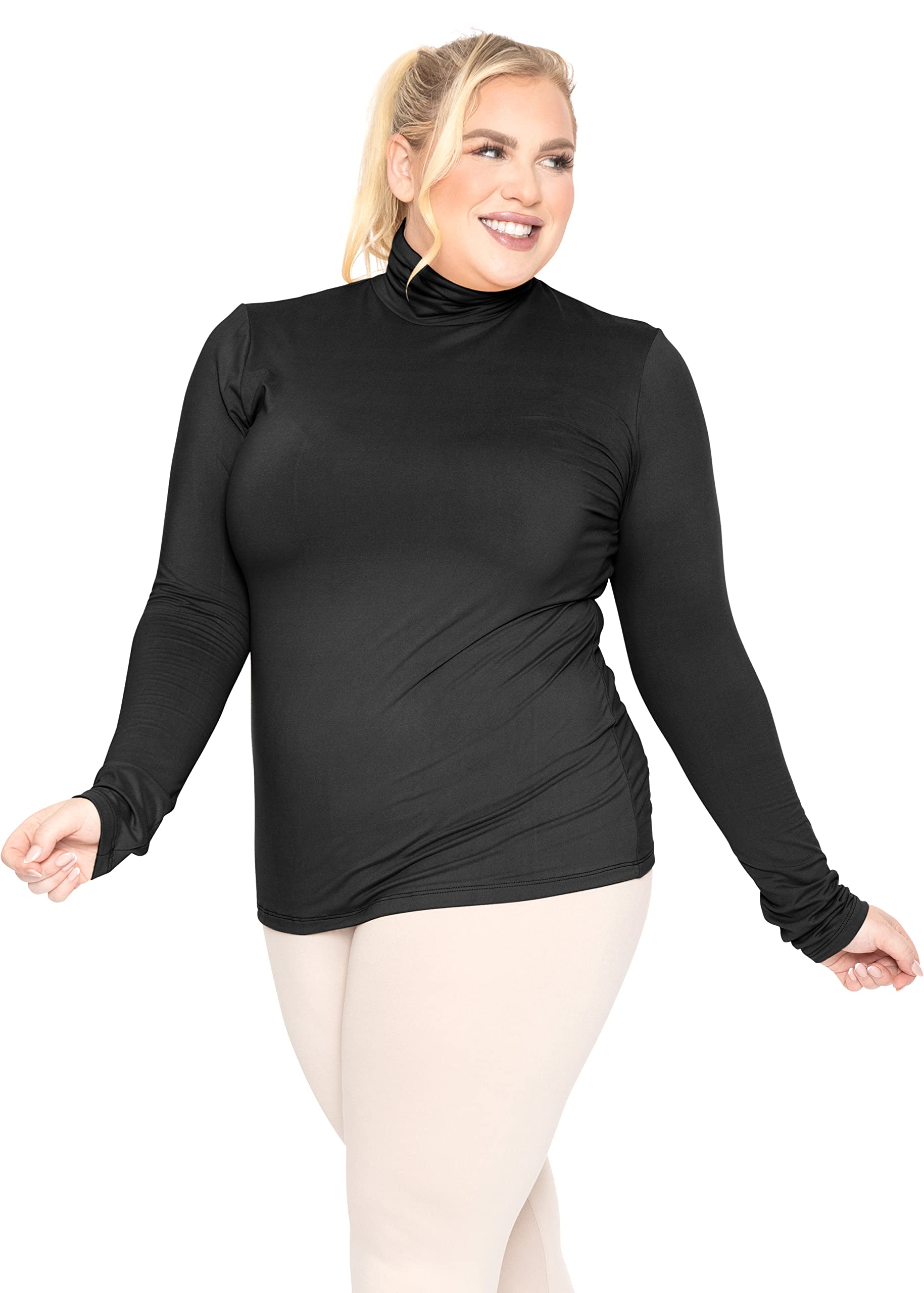 Women's Plus Size Long Sleeve Turtleneck Top Black 6X