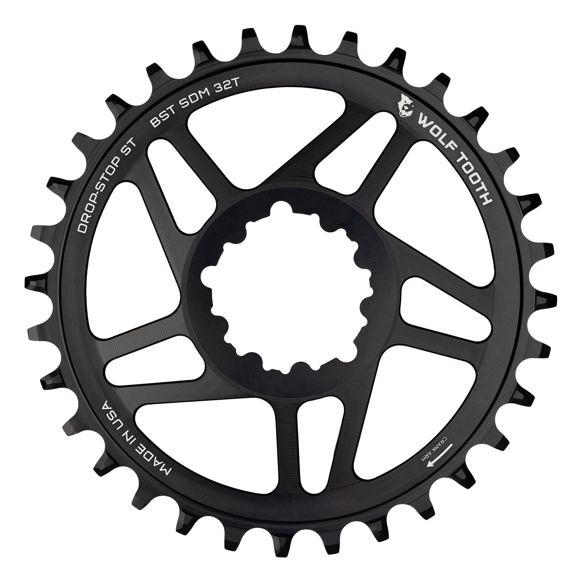 Wolf Tooth Direct Mount Round Mountain Bike Chainrings for SRAM Cranks (32 Tooth, Drop-Stop ST, Boost, MTB)