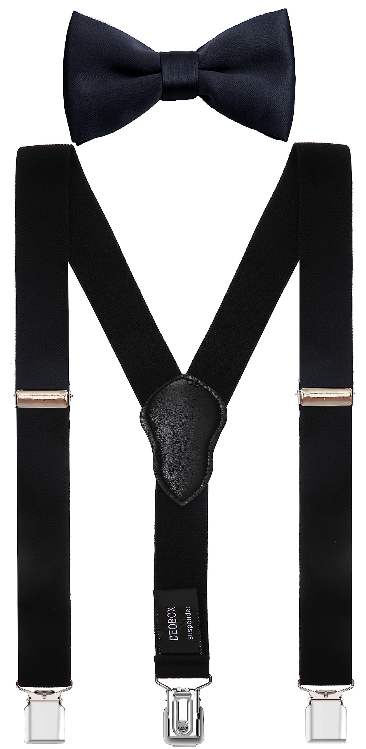 DEOBOX Suspenders and Bow Tie for Men Y Back with Strong Clips Elastic Adjustable for Formal Events Black 43 IN