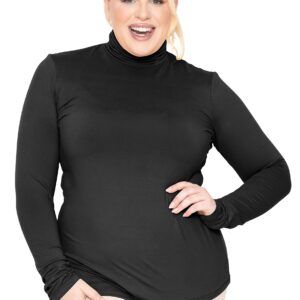 Women's Plus Size Long Sleeve Turtleneck Top Black 6X