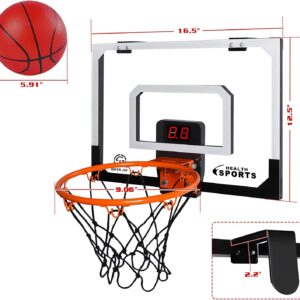 SUPER JOY Mini Indoor Basketball Hoop Over The Door Basketball Hoop with Audio Scoreboard and Batteries | Door Room Basketball Hoop Office Basketball Hoop Bedroom Basketball Hoop for Kids & Adults