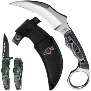 bundle of 2 items - pocket folding knife - military style - pocket knife - tactical knife - camping knives - csgo karambits for men and women - best for hiking survival hunting fishing