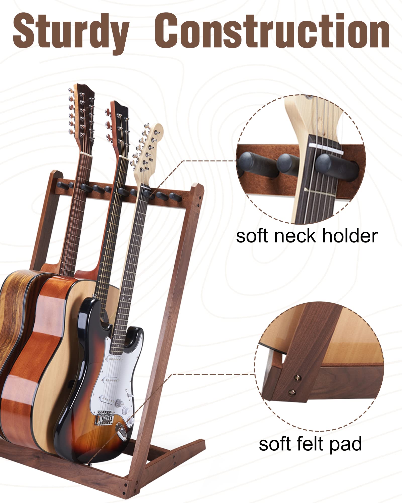 Musbeat Guitar Stand for Multiple Guitars, Hardwood Multi Guitar Stand (3 Acoustic Guitar, 5 Electric or Bass), 5 Guitar Stand Rack for Men, Wooden Floor Guitar Rack Stand Display for Studio, Home