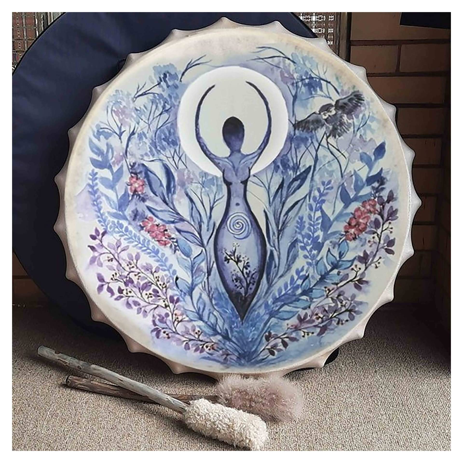 Volpz Goddess Drum Gaia, Tree of Life Siberian Drum Music Spiritual Shaman Drum, Mother Earth Healing Tender Drum, Hand Drum Musical Percussion Instrument