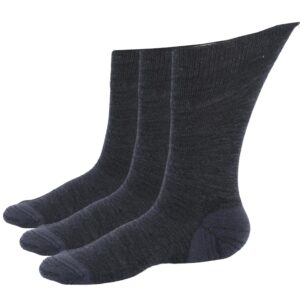 Forcool Men Women Merino Wool Diabetic Crew Non Binding Loose Top Non Blister Cushion Wide Quarter Diabetes Mid Calf Dress Socks, Medium 3 Pairs Dark Gray