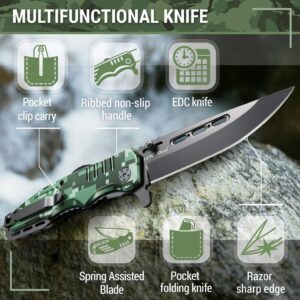 Bundle of 2 Items - Pocket Folding Knife - Military Style - Pocket Knife - Tactical Knife - Camping Knives - CSGO Karambits for Men and Women - Best for Hiking Survival Hunting Fishing