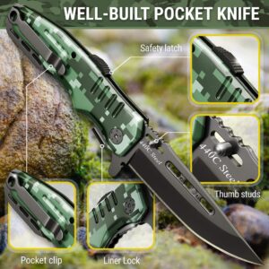 Bundle of 2 Items - Pocket Folding Knife - Military Style - Pocket Knife - Tactical Knife - Camping Knives - CSGO Karambits for Men and Women - Best for Hiking Survival Hunting Fishing