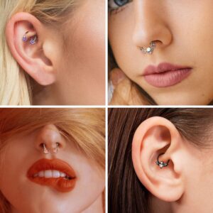 Drperfect 6PCS Septum Jewelry 316L Stainless Steel Septum Rings Horseshoe Daith Earring Hoop 16G Nose Ring Hoop Cute Butterfly Bee Cartilage Tragus Rook Helix Septum Piercing Jewelry for Women