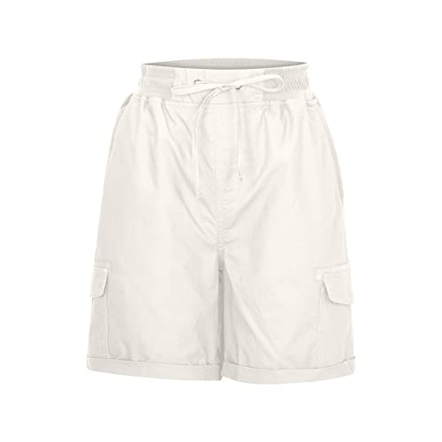 XUNRYAN Women Cargo Shorts Loose Fit High Waisted Summer Casual Workout Running Gym Athletic Shorts with Pockets White