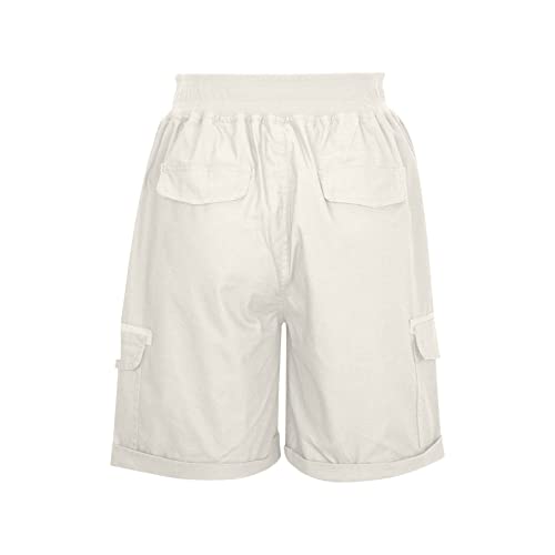 XUNRYAN Women Cargo Shorts Loose Fit High Waisted Summer Casual Workout Running Gym Athletic Shorts with Pockets White