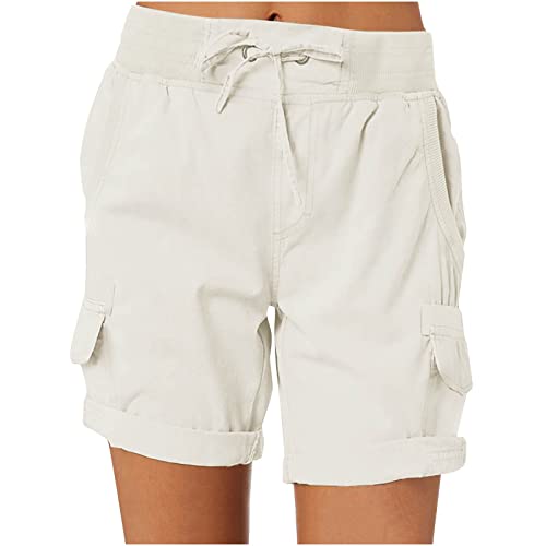 XUNRYAN Women Cargo Shorts Loose Fit High Waisted Summer Casual Workout Running Gym Athletic Shorts with Pockets White