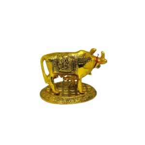 LCRAFT Brass Murti Kamdhenu Cow & Calf | Nandi Cow Decorative Showpiece | Cow with Calf Statue Idol for Diwali II Wedding II Pooja Room II Temple II Gifting | Gold and Silver (14 x 8 x 12.5 cm