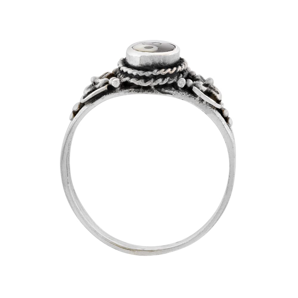 Dainty 5/16 inch Sterling Silver Yin Yang Ring for Women & Teens Flower Sides Size 5