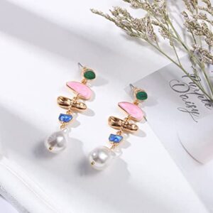 Pearl Dangle Earring for Women Girl, Irregular Colorful Oil Baroque Design, Culture Style AAAA Cubic Zirconia 14K Gold Pearl Earring Gift for Women Girl (Pearl-glazed)