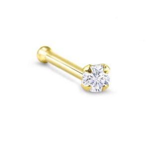 14k Yellow Gold Nose Bone 7mm Post 3mm Round CZ 18G