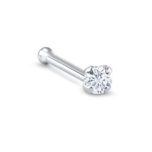 14k White Gold Nose Bone 7mm Post 3mm Round CZ 18G