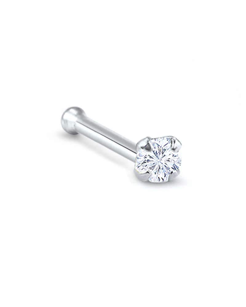 14k White Gold Nose Bone 7mm Post 3mm Round CZ 18G