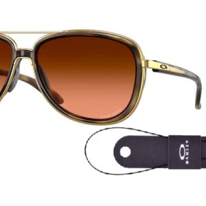 Oakley Split Time OO4129 412918 58MM Brown Tortoise/Prizm Brown Gradient Aviator Sunglasses for Women + BUNDLE Accessory Leash + BUNDLE with Designer iWear Eyewear Kit