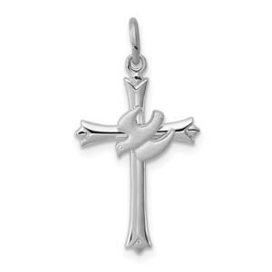 auriga fine jewelry 925 sterling silver rhodium-plated holy spirit cross dove pendant (l- 23 mm, w- 14 mm) gift for women