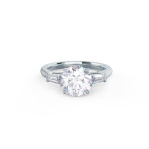 2.25ct baguette moissanite trilogy engagement ring for women 14k white gold diamond wedding promise ring, size 4