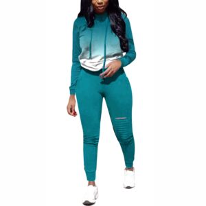 Nimsruc Women's Two Piece Outfits Casual Sweatsuit Long Sleeve Pant Sets Tracksuit Gradient Green XL