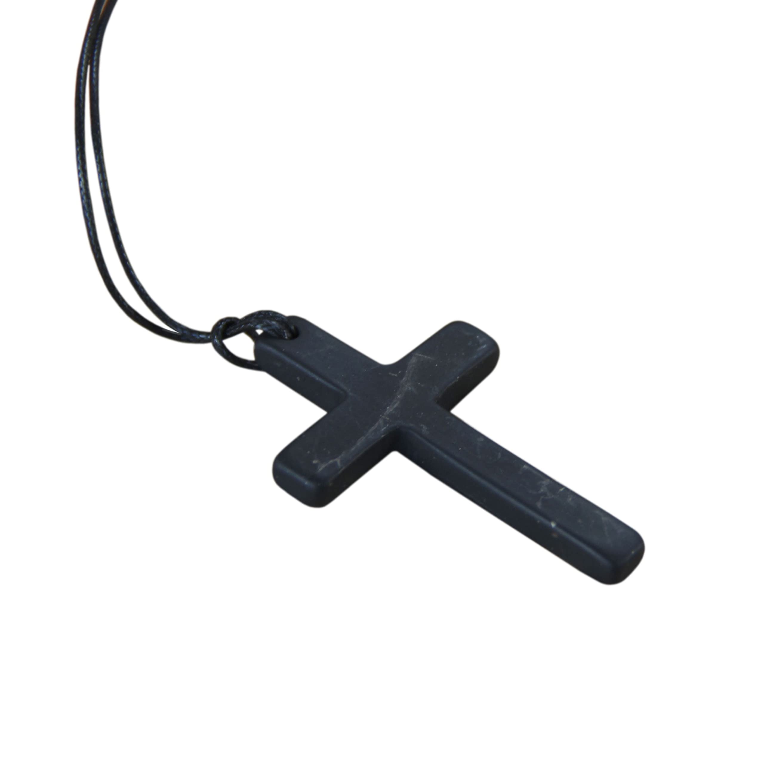 Karelian Heritage Shungite Stone Cross Pendant for Men Unpolished | Genuine Shungite Cross Pendant Black Jewelry for Men and Women | Defender Shield Shungite Cross Pendant Necklace PE163