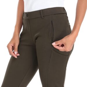 HDE Yoga Dress Pants for Women Straight Leg Pull On Pants with 8 Pockets Brown - M