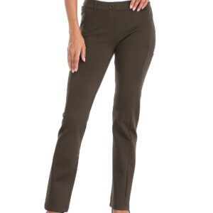 HDE Yoga Dress Pants for Women Straight Leg Pull On Pants with 8 Pockets Brown - M